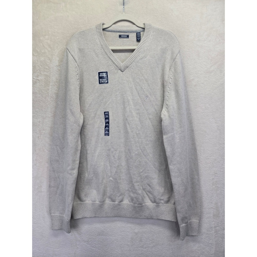 NWT IZOD Mens Premium Essentials V-Neck Sweater Cream XL Preppy Grandpacore